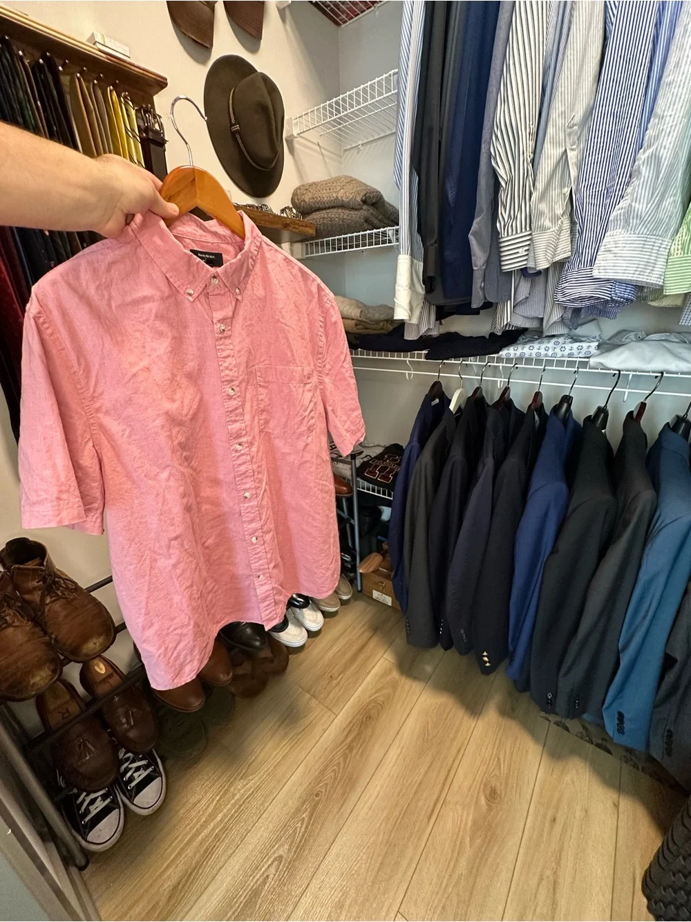 Banana Republic Pink Short-Sleeve Button-Down Shirt